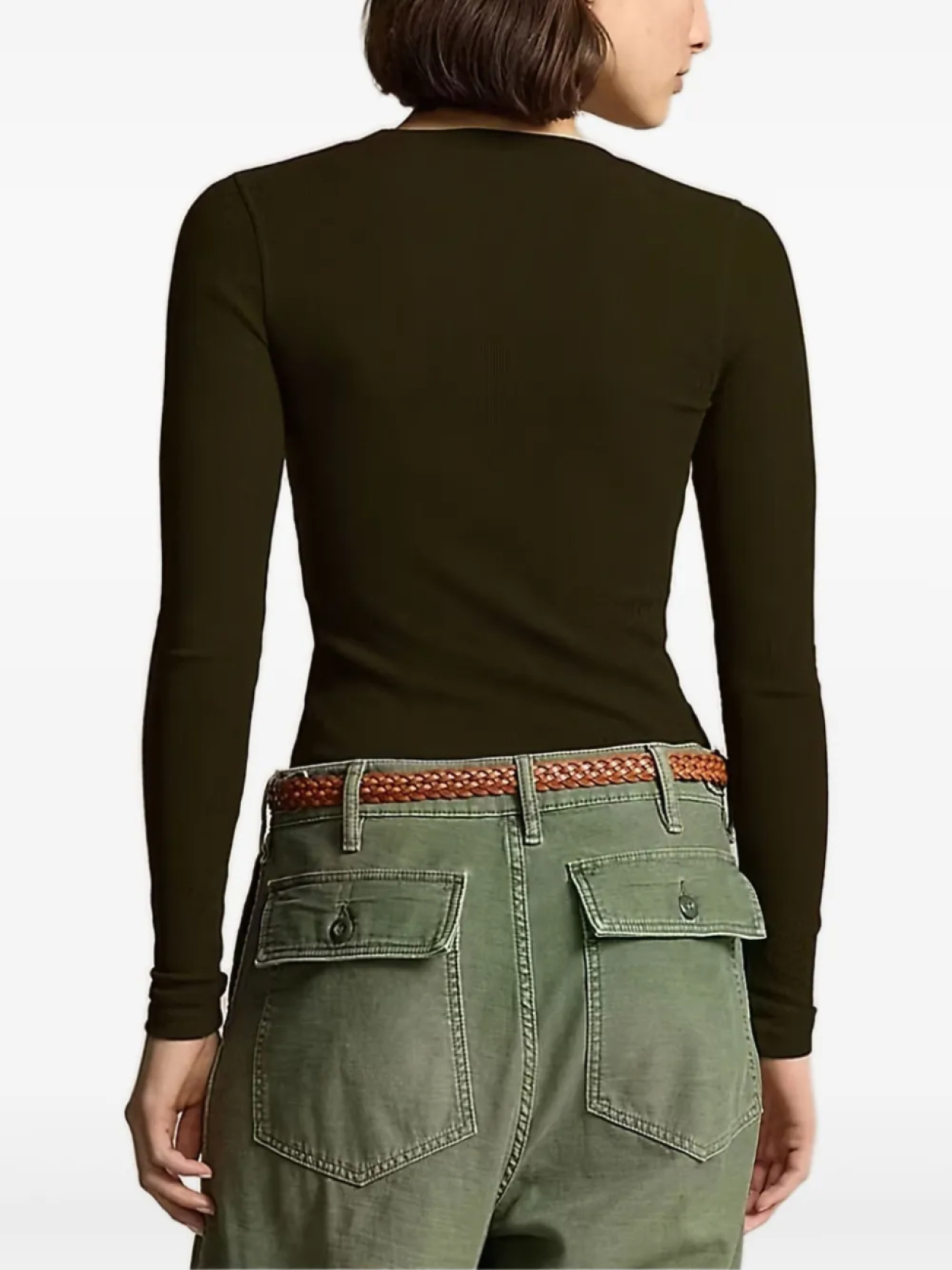 Polo Ralph Lauren лонгслив с U-образным вырезом, зеленый — фото 2