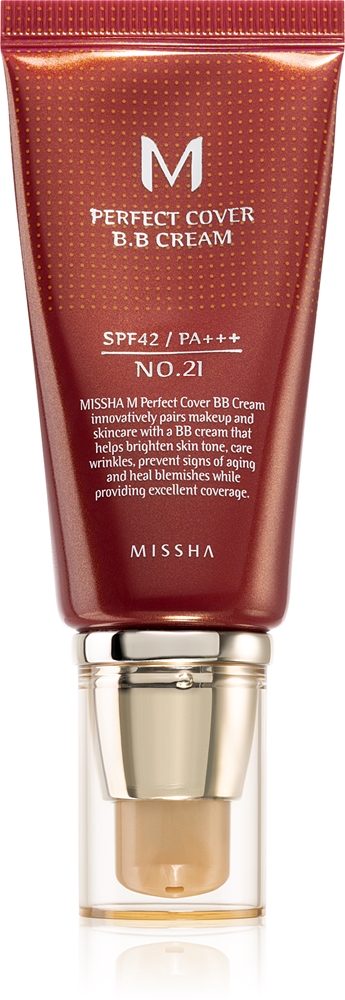 

M perfect cover bb cream высокая защита от солнца Missha, atspalvis no. 21 light beige spf42/pa+++ 50 мл