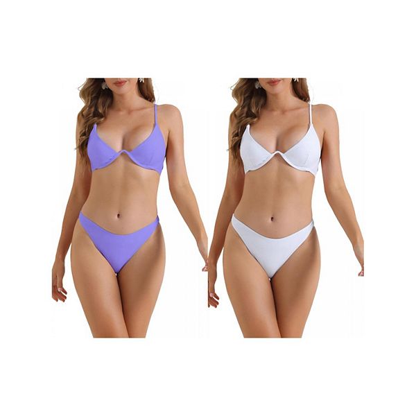 

2 комплекта женского бикини с бюстгальтером на косточках и треугольными трусиками на тонких бретелях Inspire Chic, White Purple, Белый, 2 комплекта женского бикини с бюстгальтером на косточках и треугольными трусиками на тонких бретелях Inspire Chic, Whit
