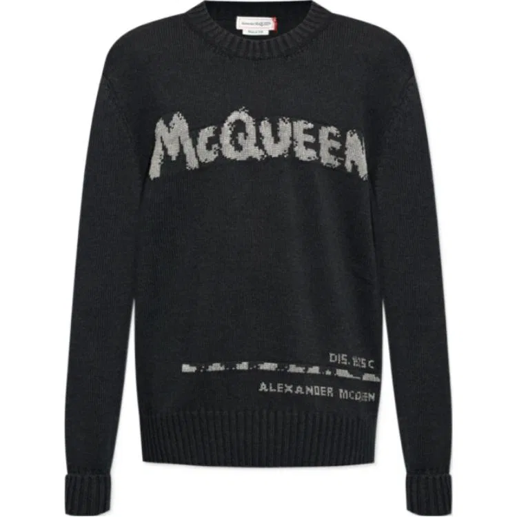 Свитер с интарсией Alexander McQueen серый