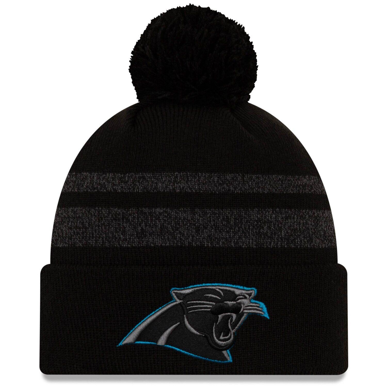 

Мужская вязаная шапка New Era Black Carolina Panthers с манжетами и помпоном