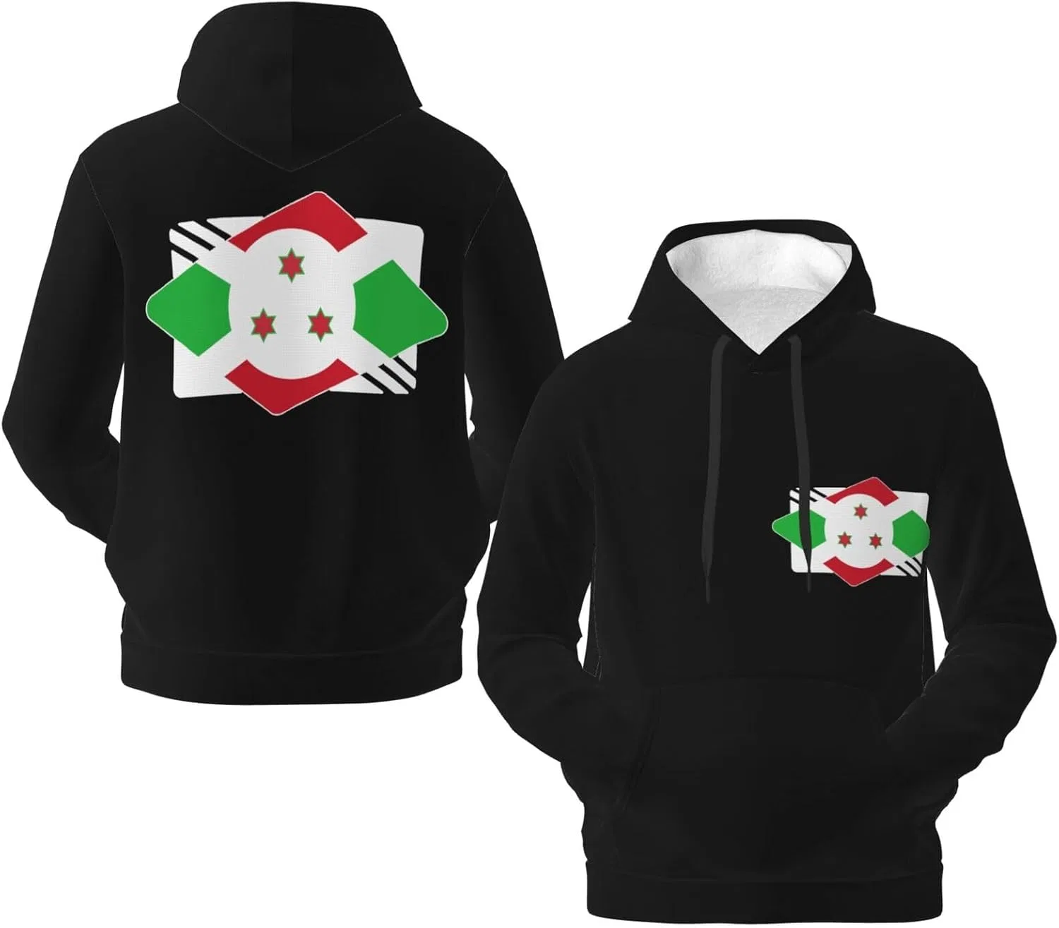 Мужская флисовая толстовка с капюшоном Burundi Burundian Logo Flag и карманом Generic, черный