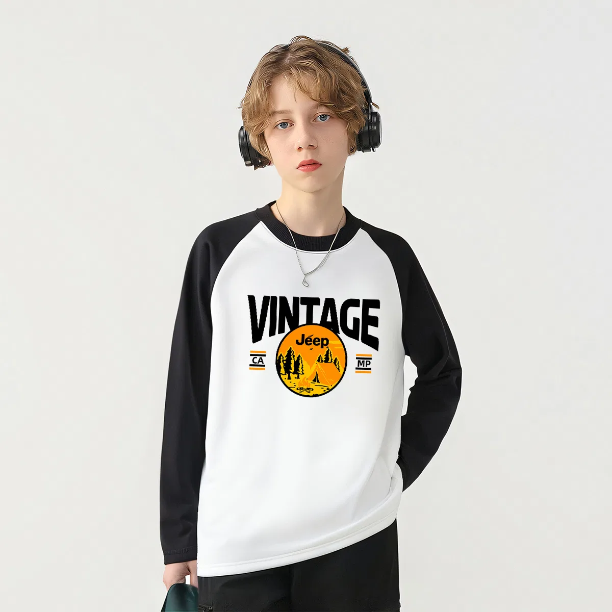 Свитшот детский Grade School с круглым вырезом Moderate Jeep, Black White — фото 4