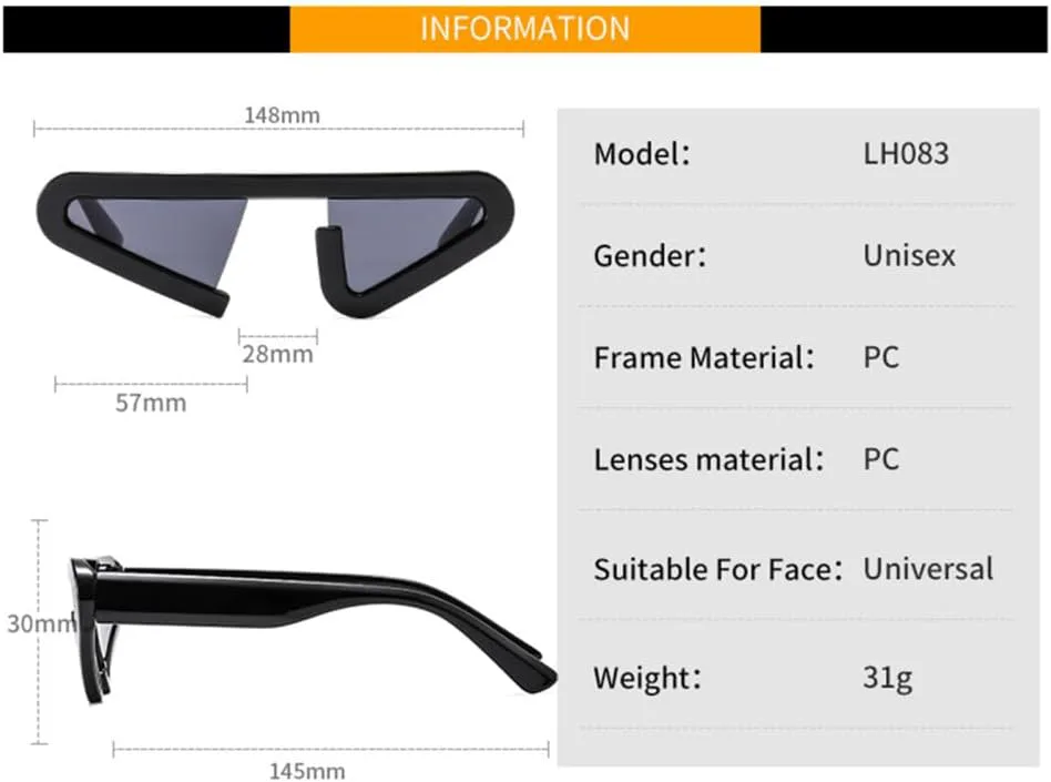 

Треугольные солнцезащитные очки «кошачий глаз» для женщин и мужчин в стиле ретро хип-хоп, солнцезащитные очки с защитой от УФ-излучения UV400 VFDHN, Black Grey