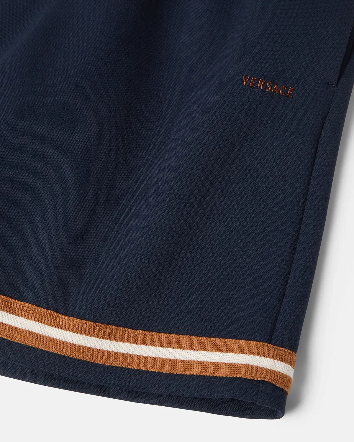 Детские шорты из стретч-пике с вышитым логотипом VERSACE, синий — фото 4