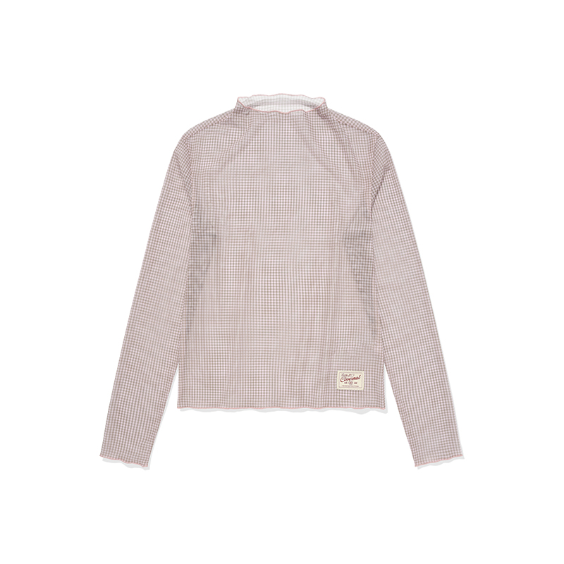 

Модная водолазка с сетчатыми вставками, длинный рукав, футболка для женщин COVERNAT, светло-розовый