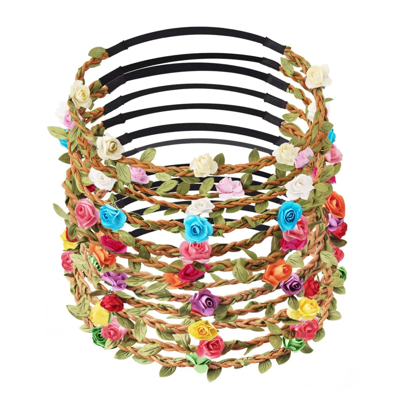 Набор из 12 цветочных ободков Candygirl Fashion Candygirl, Assorted Colours (White, Pink, Fuchsia, Red, Orange, Yellow, Green, Turquoise, Purple)