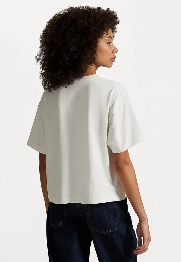 Свободная укороченная футболка из хлопкового трикотажа, базовая футболка. Polo Ralph Lauren, White — фото 3
