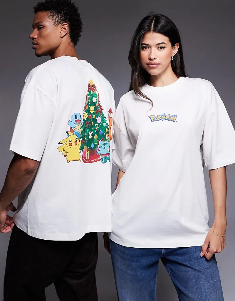 

Футболка унисекс оверсайз ASOS DESIGN бежевого цвета с принтом покемонов