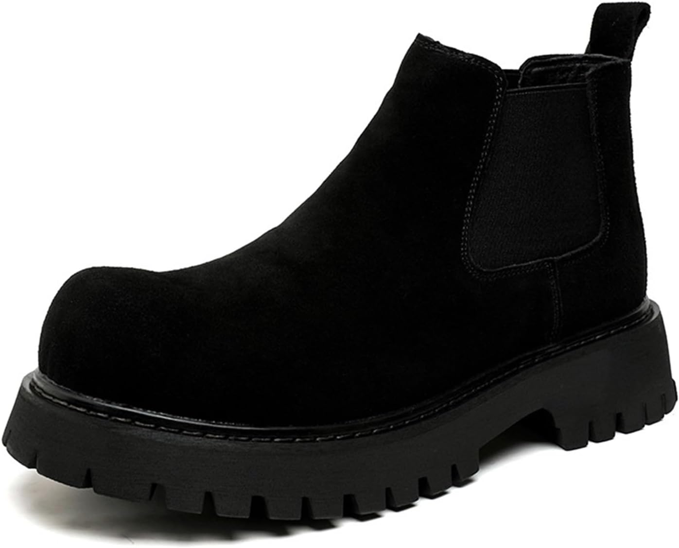 

Мужские модные ботинки Челси из замши и кожи, удобные с круглым носком, на подошве типа «люг», для бизнеса и формальных мероприятий, на каждый день и для прогулок, ботинки для мужчин Generic, черный