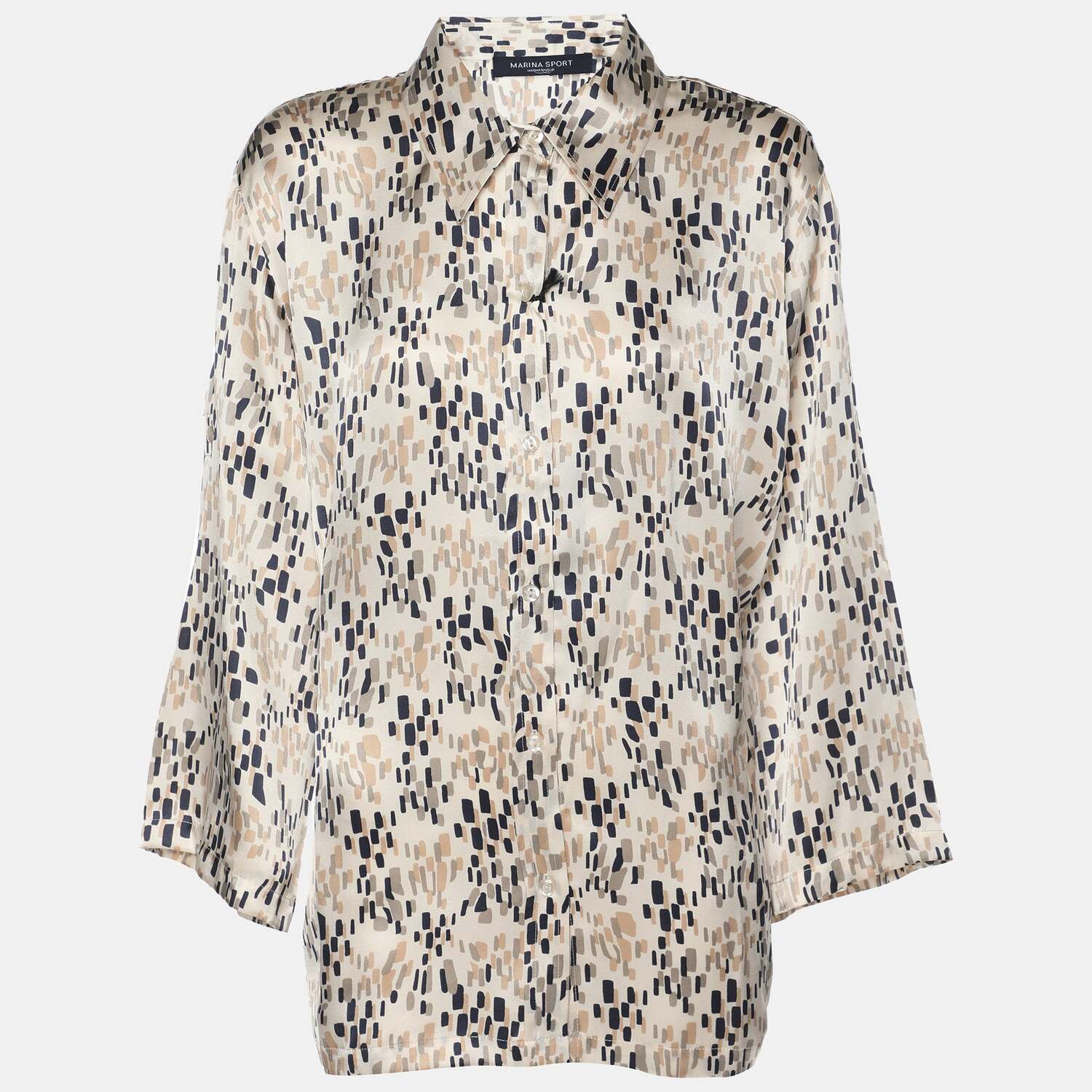 

Рубашка Marina Sport By Marina Rinaldi из шелка с разноцветным принтом и пуговицами спереди