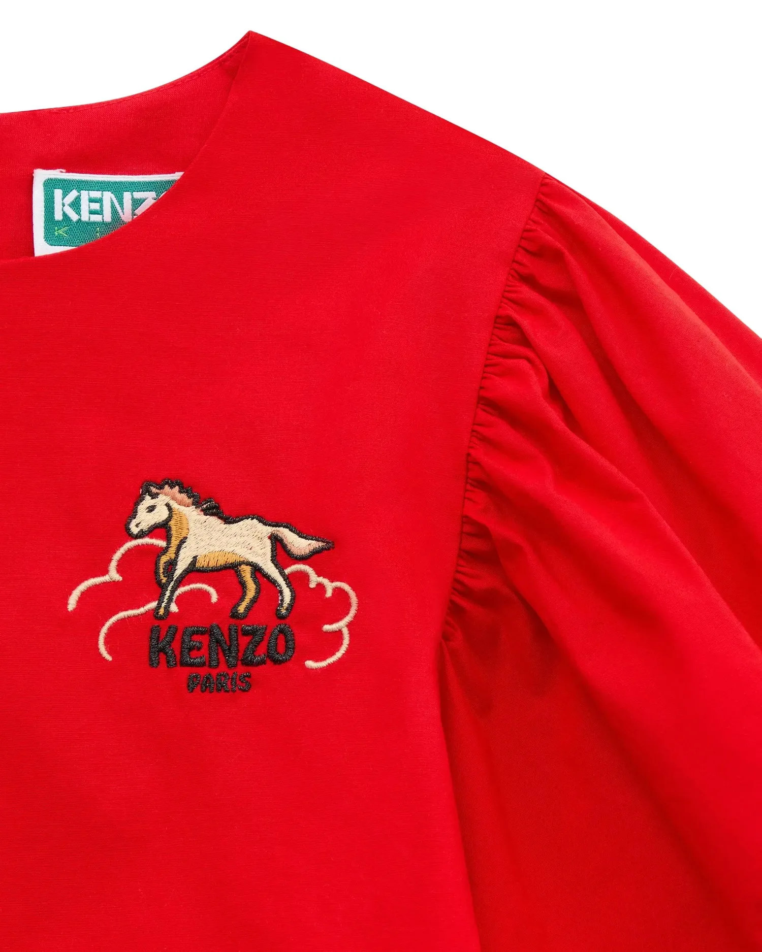 (GS) KENZO Платье с вышивкой «Лунный Новый год» из поплина, цвет «Средний красный» — фото 3