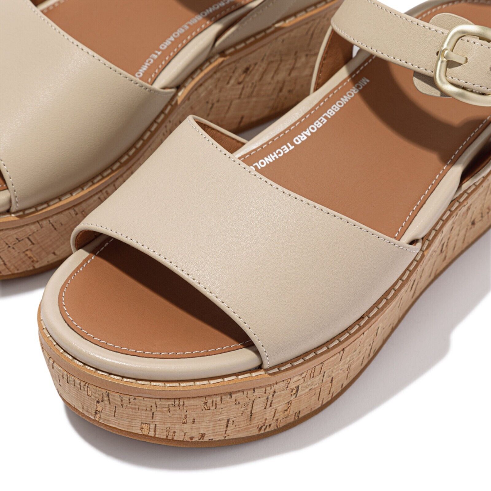FitFlop Eloise FT6-A20 Босоножки на платформе женские Stone Beige кожа с пробковой отделкой повседневные — фото 4