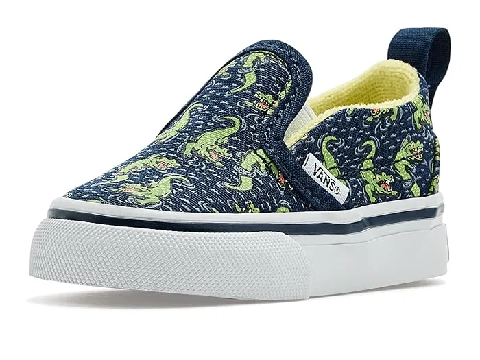 Кроссовки с липучками Slip-On V Vans Kids, Glow Croc Navy/Yellow — фото 2