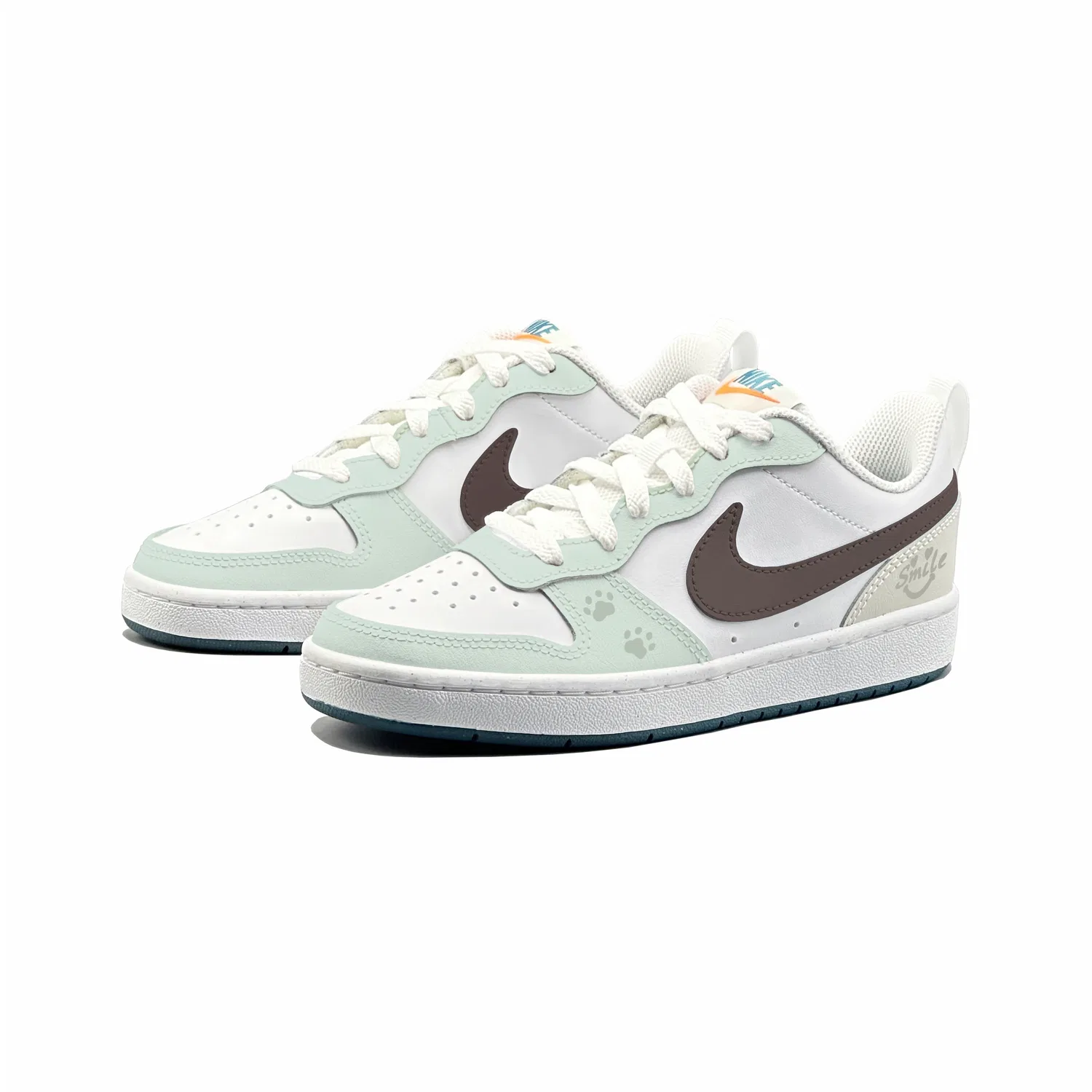 Кроссовки для скейтбординга детские Court Borough 2 Clear Lotus Smile Leather, низкие, нескользящие, износостойкие Nike, Light Green — фото 4