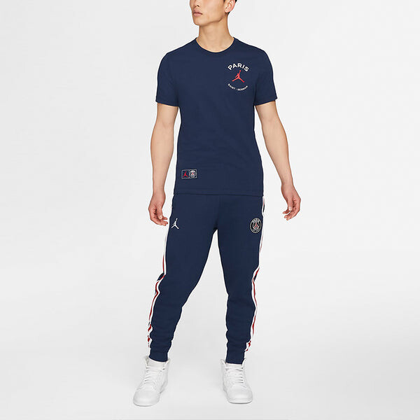 Футболка Air Jordan Paris Saint-Germain team logo Logo Printing Sports Round Neck Short Sleeve Blue, синий — фото 3