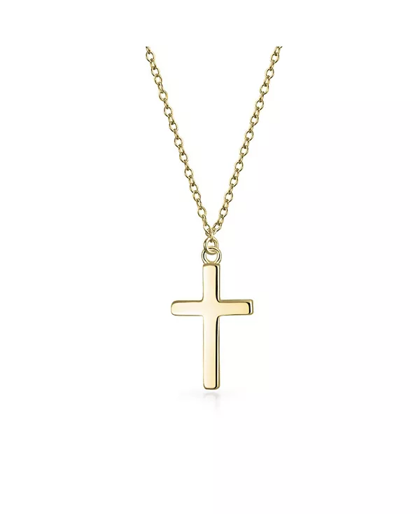 

Изящное маленькое ожерелье с подвеской в виде латинского креста, плоская цепочка из стерлингового серебра с покрытием из розового золота длиной 16 дюймов. Bling Jewelry, gold