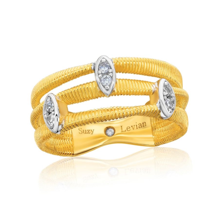 

Кольцо Suzy Levian Golden Helix из стерлингового серебра с кубическим цирконием в виде трехрядной тройной овальной спирали Suzy Levian New York, Golden