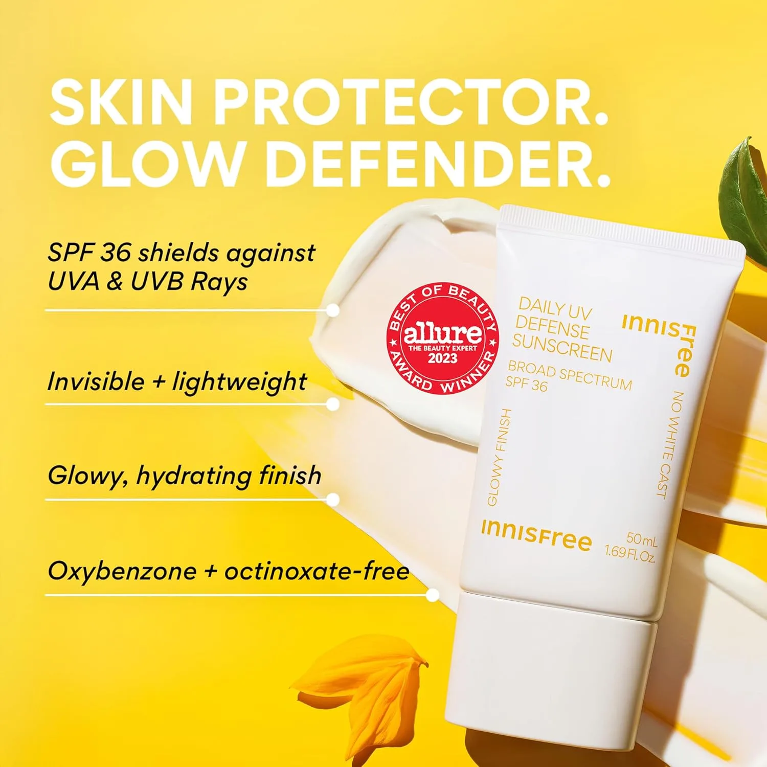 Innisfree Daily UV Defense SPF 36 - корейский солнцезащитный крем для лица, невидимый финиш, широкий спектр защиты, не оставляет белых следов, легкая текстура, увлажняющий (упаковка из 2 шт.), Clear — фото 3
