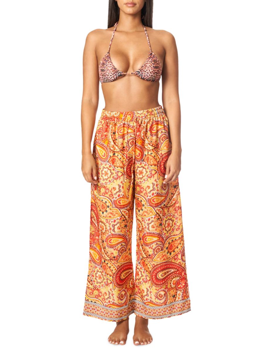 

Широкие брюки с высокой талией и узором пейсли La Moda Clothing, цвет Peach