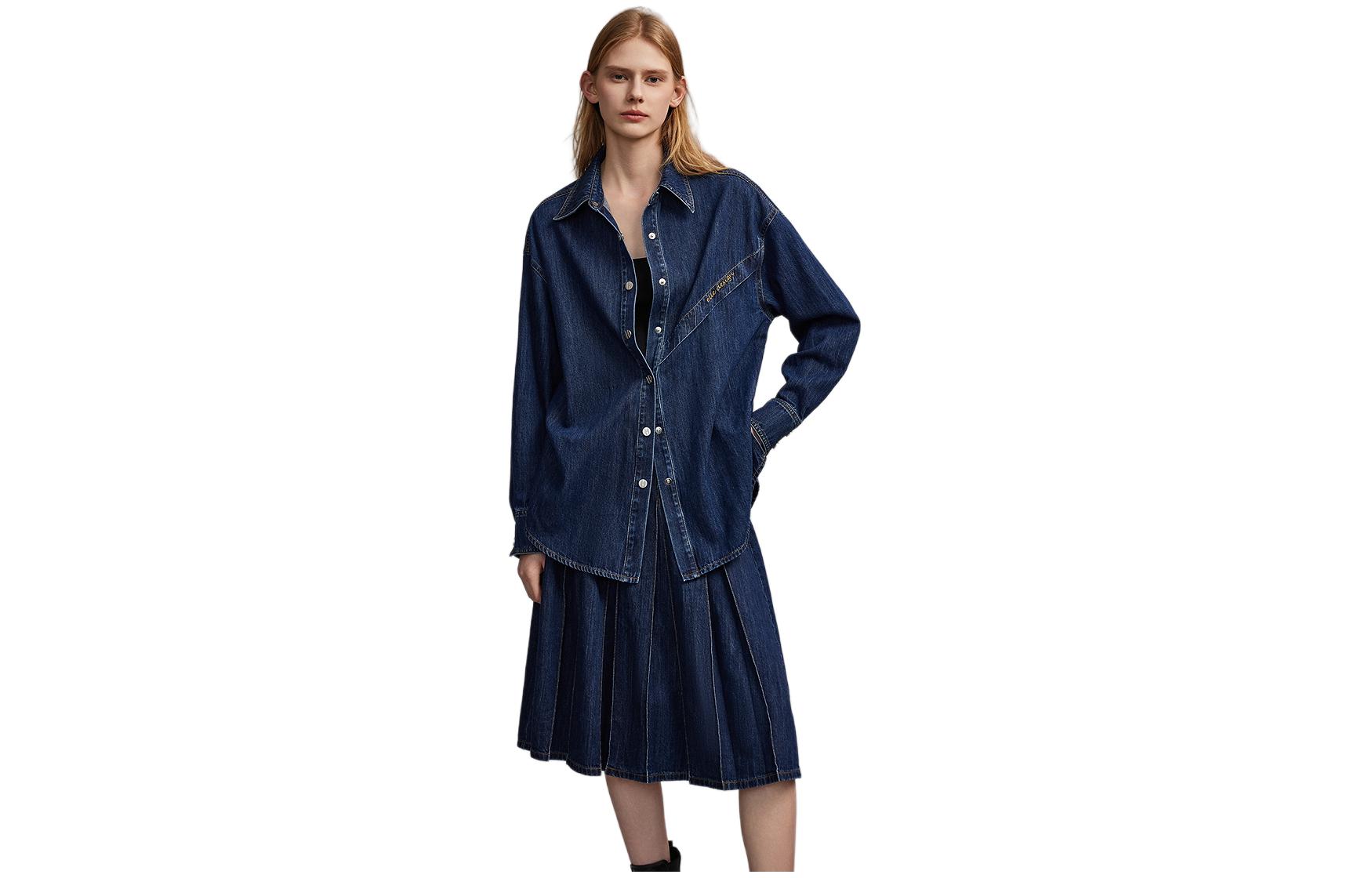

ELLE Рубашка женская Denim Blue с заостренным воротником Moderate Others