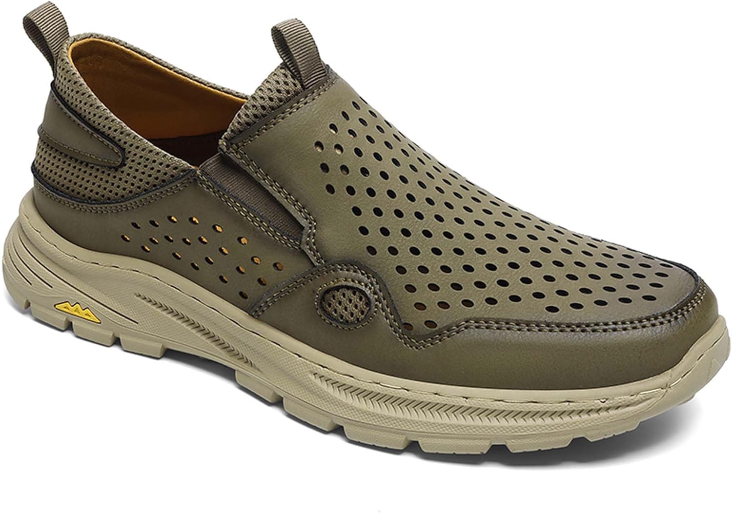 

Мужские прогулочные кроссовки из натуральной кожи, удобные мягкие лоферы для ходьбы, перфорированный дышащий дизайн, износоустойчивые, нескользящие, легкие сандалии Generic, зеленый