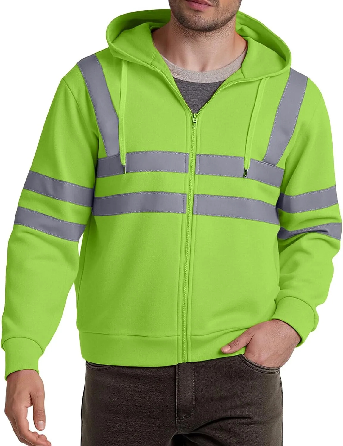 

Мужской худи с отражающими полосами Hi-Vis, утепленный флисом, для зимней работы RSZGSWS