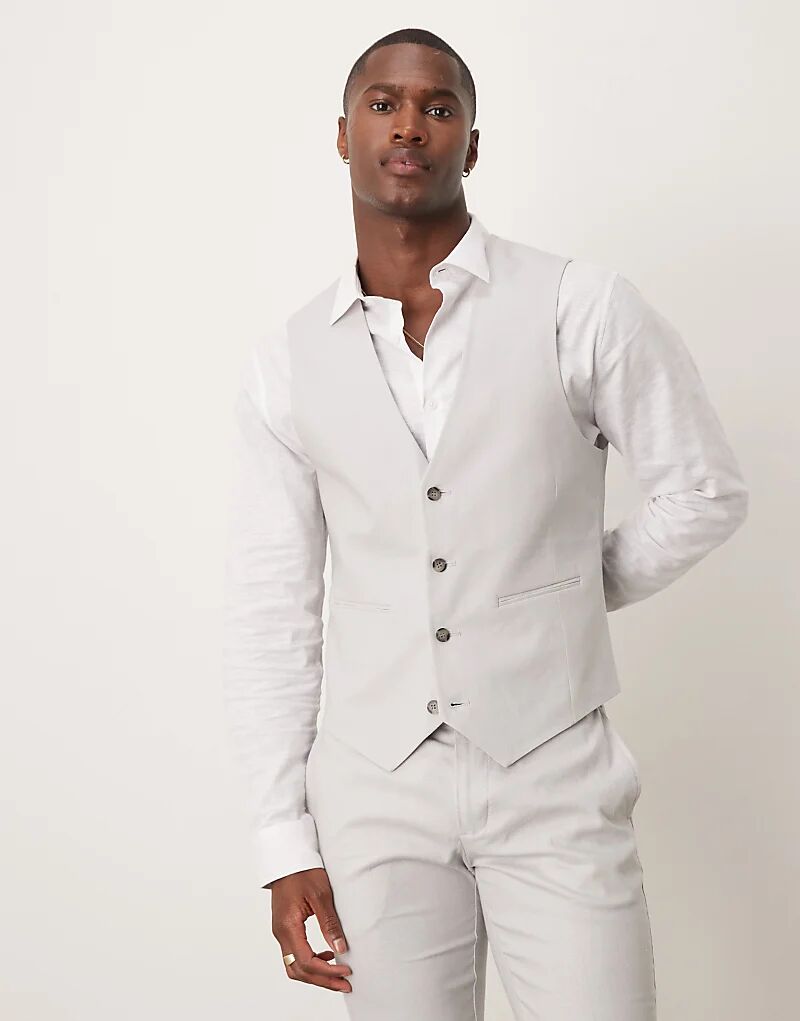 

Жилет-скинни из льняной смеси ASOS DESIGN серого цвета