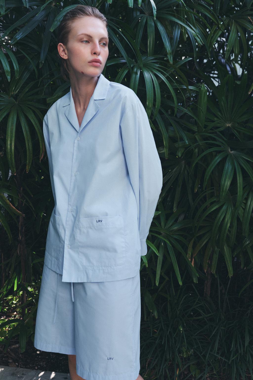 

Хлопчатобумажная пижамная рубашка ZARA, цвет Pastel blue