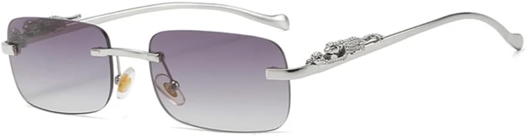 

Модные прямоугольные солнцезащитные очки без оправы для женщин в стиле ретро с прозрачными линзами цвета океана, мужские солнцезащитные очки с защитой от УФ-излучения UV400 UUPTTPL, Silver Gray Gradient