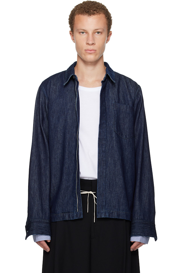 

Dries Van Noten Темно-Синяя джинсовая рубашка на молнии