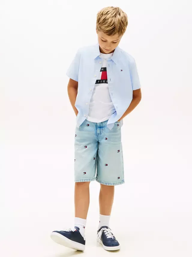 Классическая детская футболка с коротким рукавом, синяя Tommy Hilfiger — фото 2