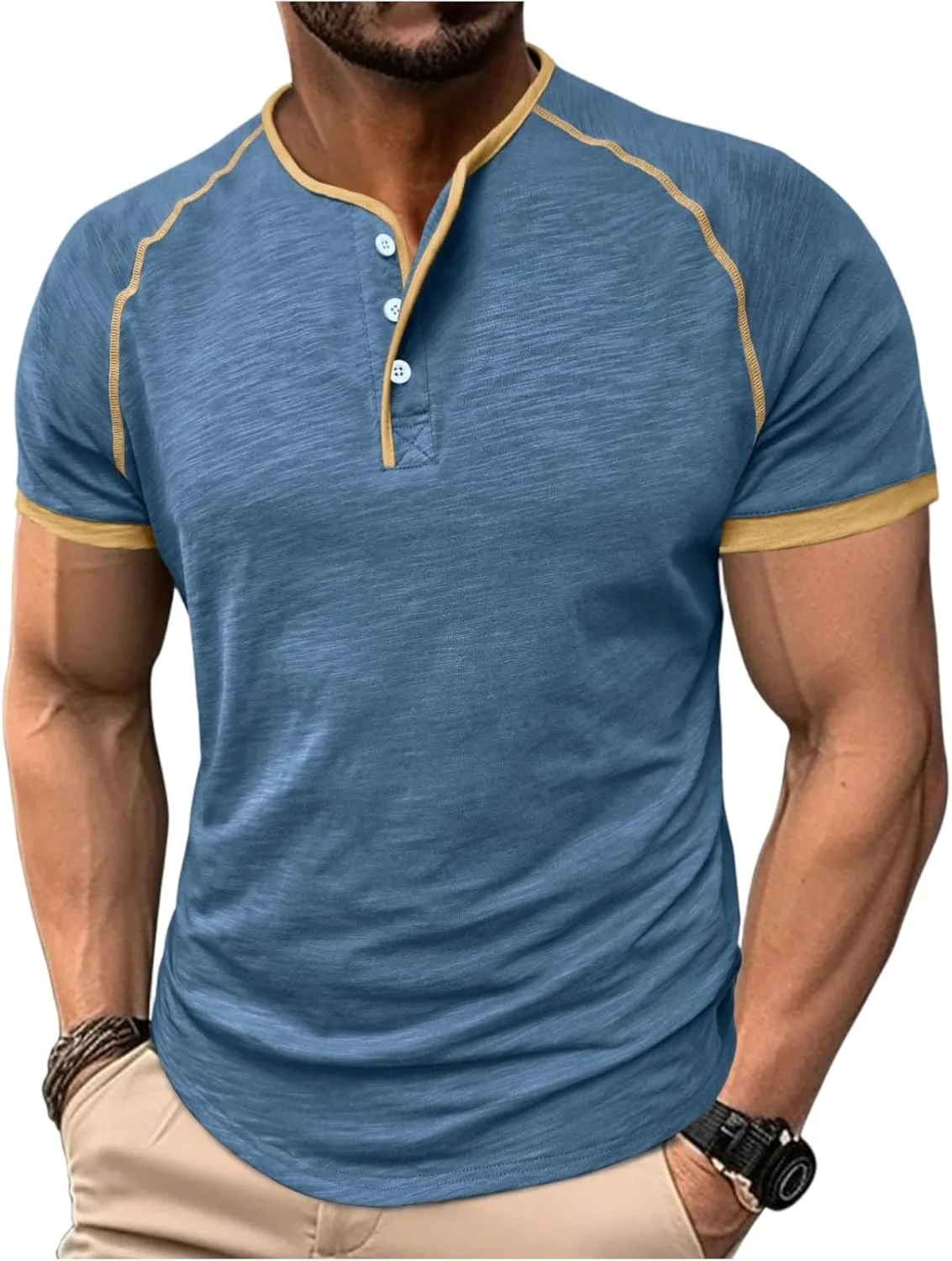 

Мужская футболка Henley с коротким рукавом, S-2XL WENKOMG1