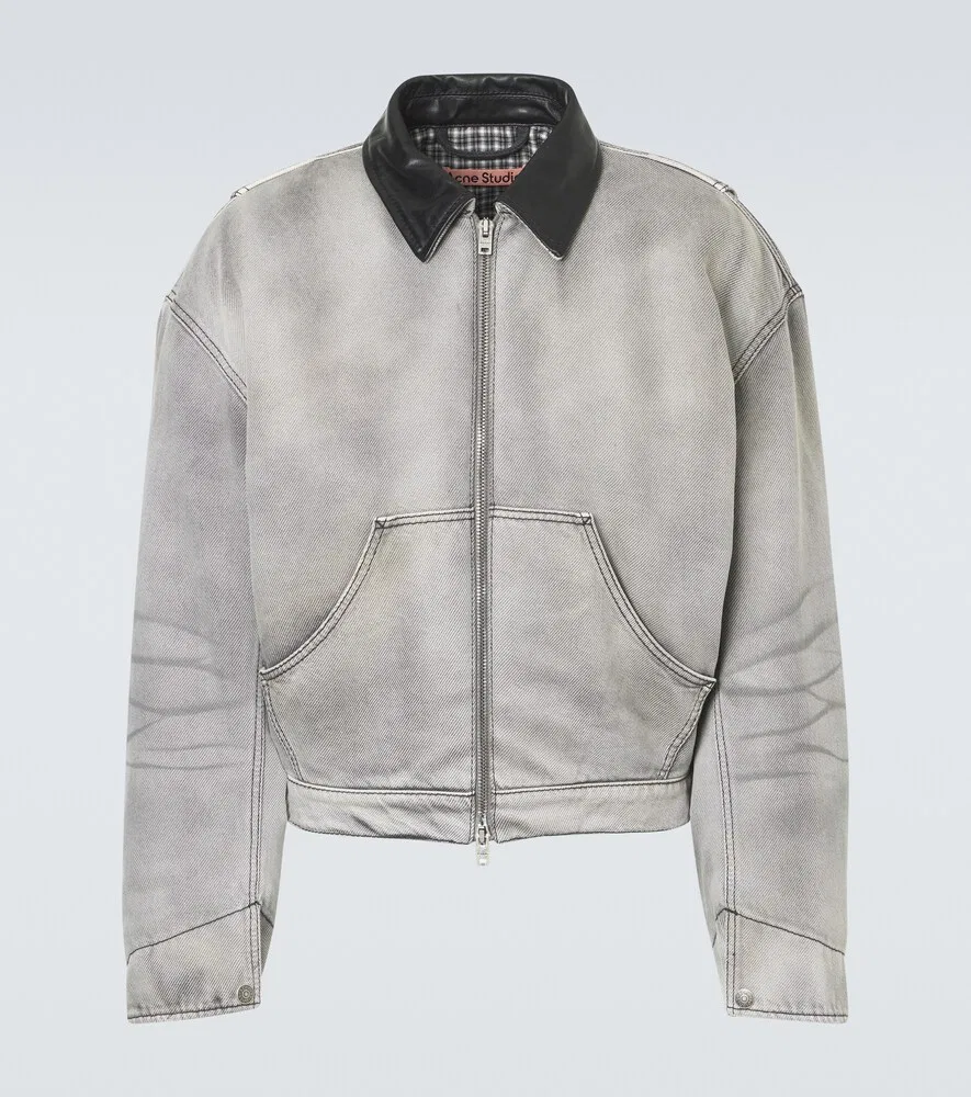 Джинсовая куртка с кожаной отделкой Acne Studios, серый