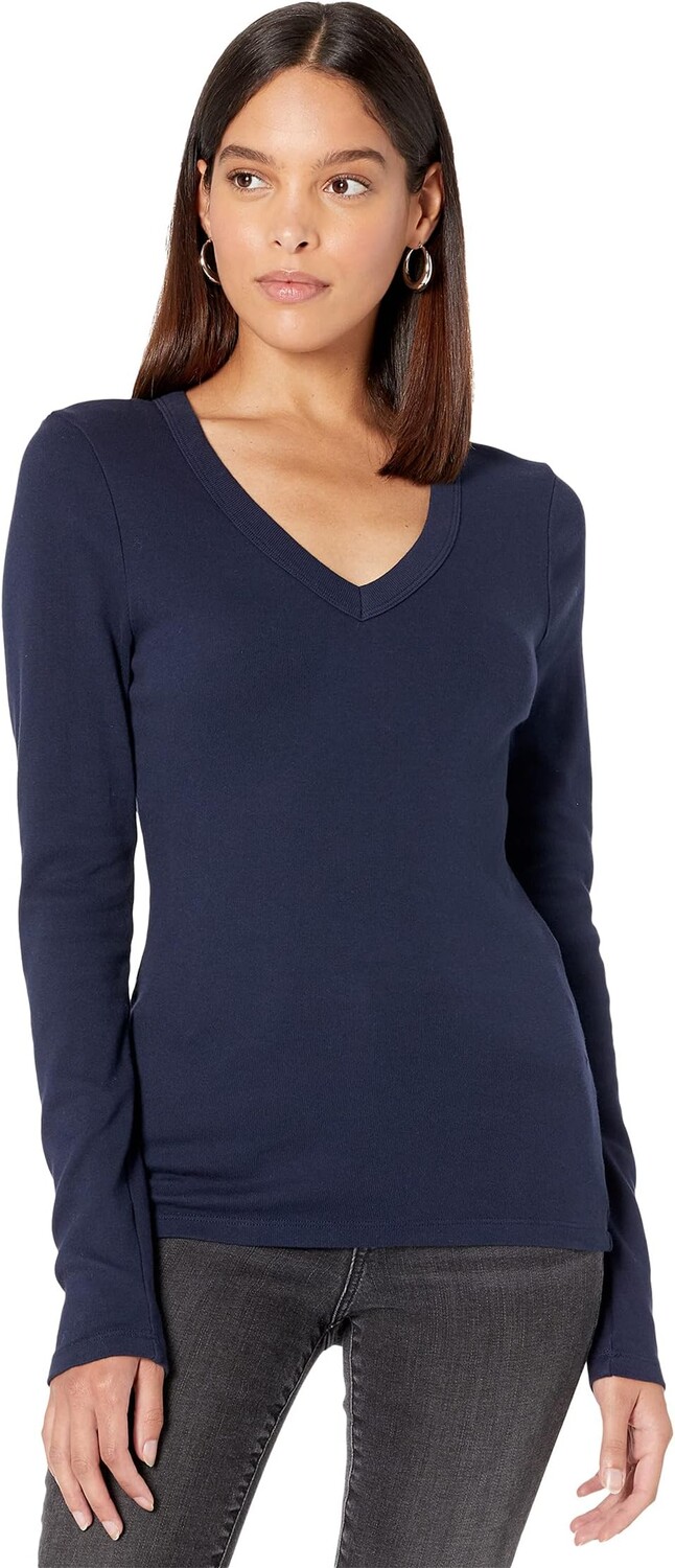 

Футболка Michael Stars Layla 1X1 Cotton Long Sleeve V-Neck Tee, цвет Admiral