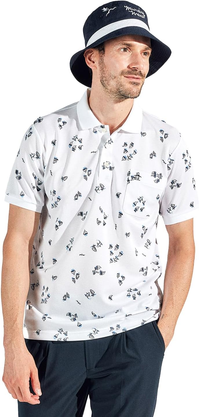 

Мужская рубашка с коротким рукавом Munsing Wear MG5SHS34M, воротник, сплошной принт, влагоотводящая, быстросохнущая, эластичная, для игры в гольф Munsingwear, белый