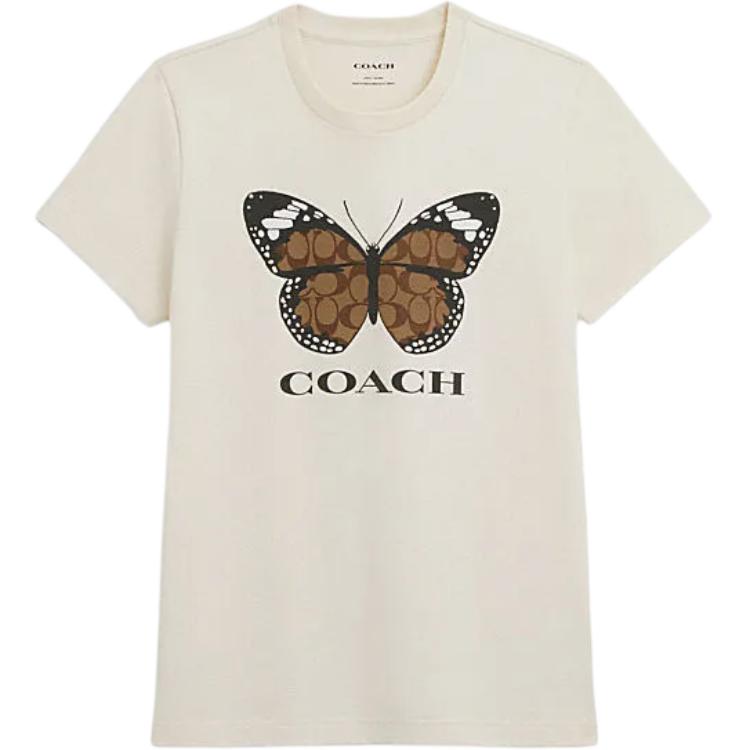 

Футболка с принтом бабочки и логотипом COACH женская кремовая