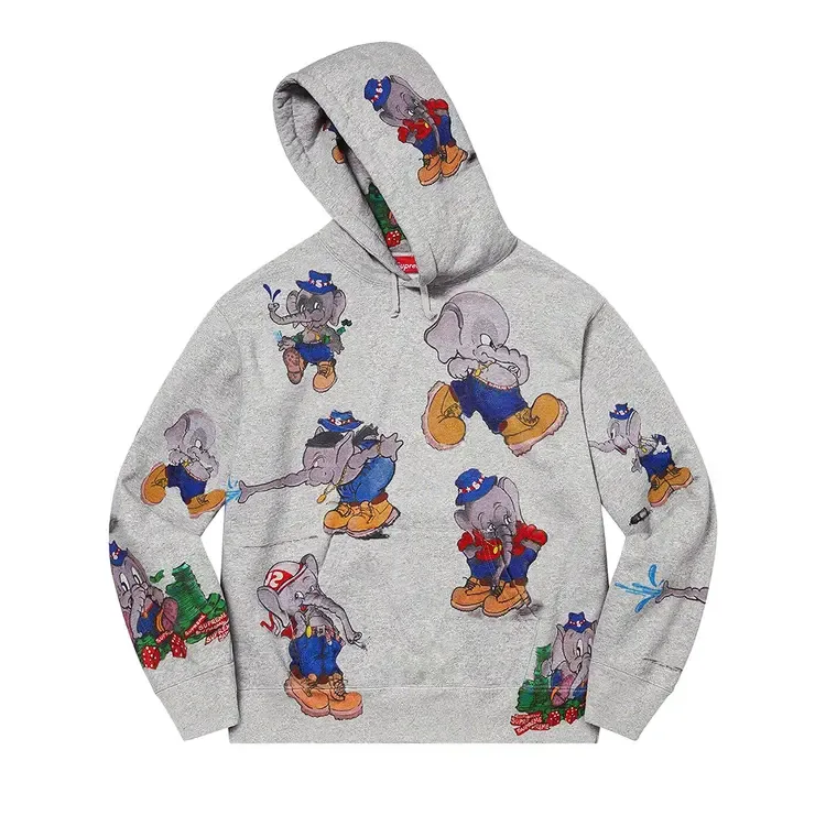Толстовка с капюшоном Supreme Elephant, цвет «серый меланж»