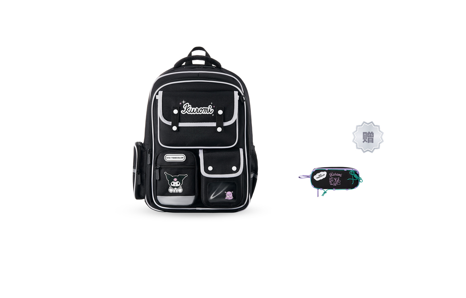 

Sanrio Большой женский рюкзак из полиэстера разноцветный, Kuromi - Black Mini + Kuromi Pen Pouch