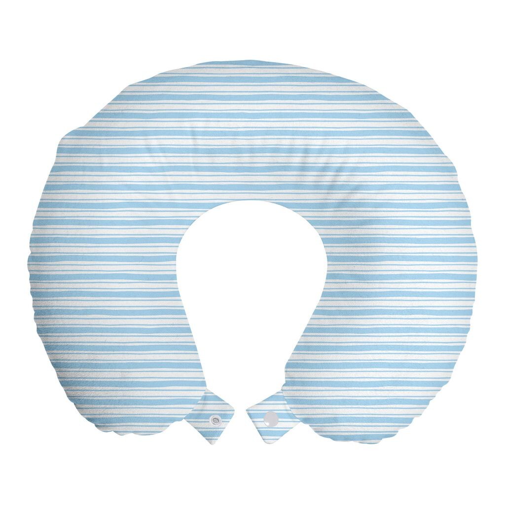 

ABAKUHAUS Harbour Stripe Дорожная подушка для шеи, волнистые мягкие линии, пенопластовые дорожные принадлежности для самолета и автомобиля, 30x30 см, бледно-голубой, белый