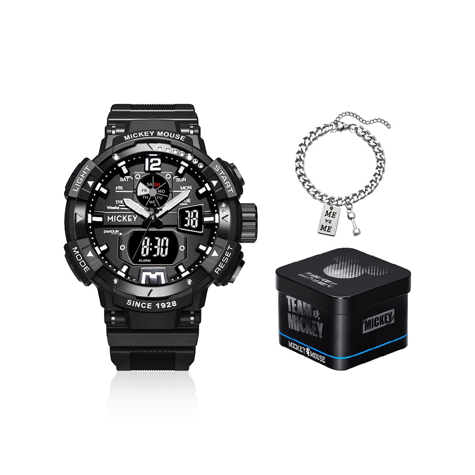 

Disney Часы Mickey Electronic Movement Watch Men's Watch Black Dial, Black Silver[Disney Trendy and Cool Box]