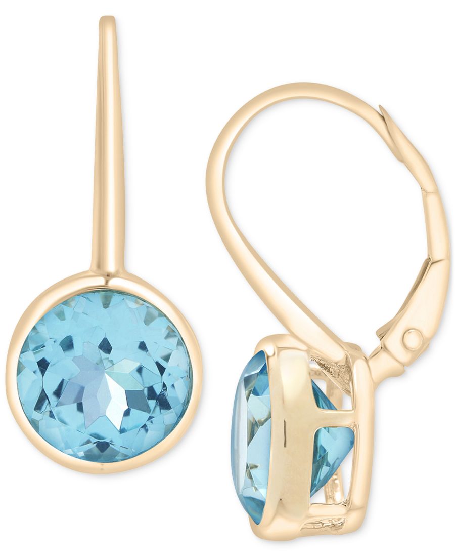 

Серьги-подвески с топазом небесно-голубого цвета в оправе (общий вес 7,5 карата) в оправе из 14-каратного золота Macy's, Sky Blue Topaz