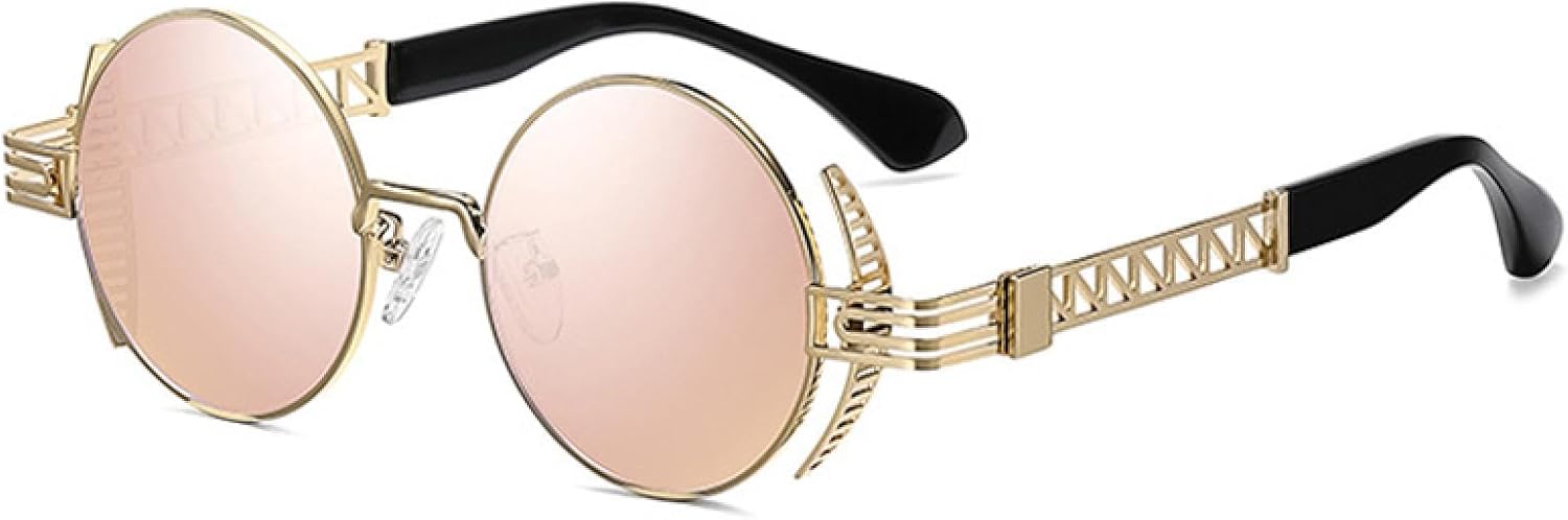 

Солнцезащитные очки с защитой от УФ-излучения UV400 для женщин и мужчин | Круглые панк-очки с прозрачными зеркальными линзами и полым металлическим каркасом | для занятий спортом на открытом воздухе DSVIGF, 01