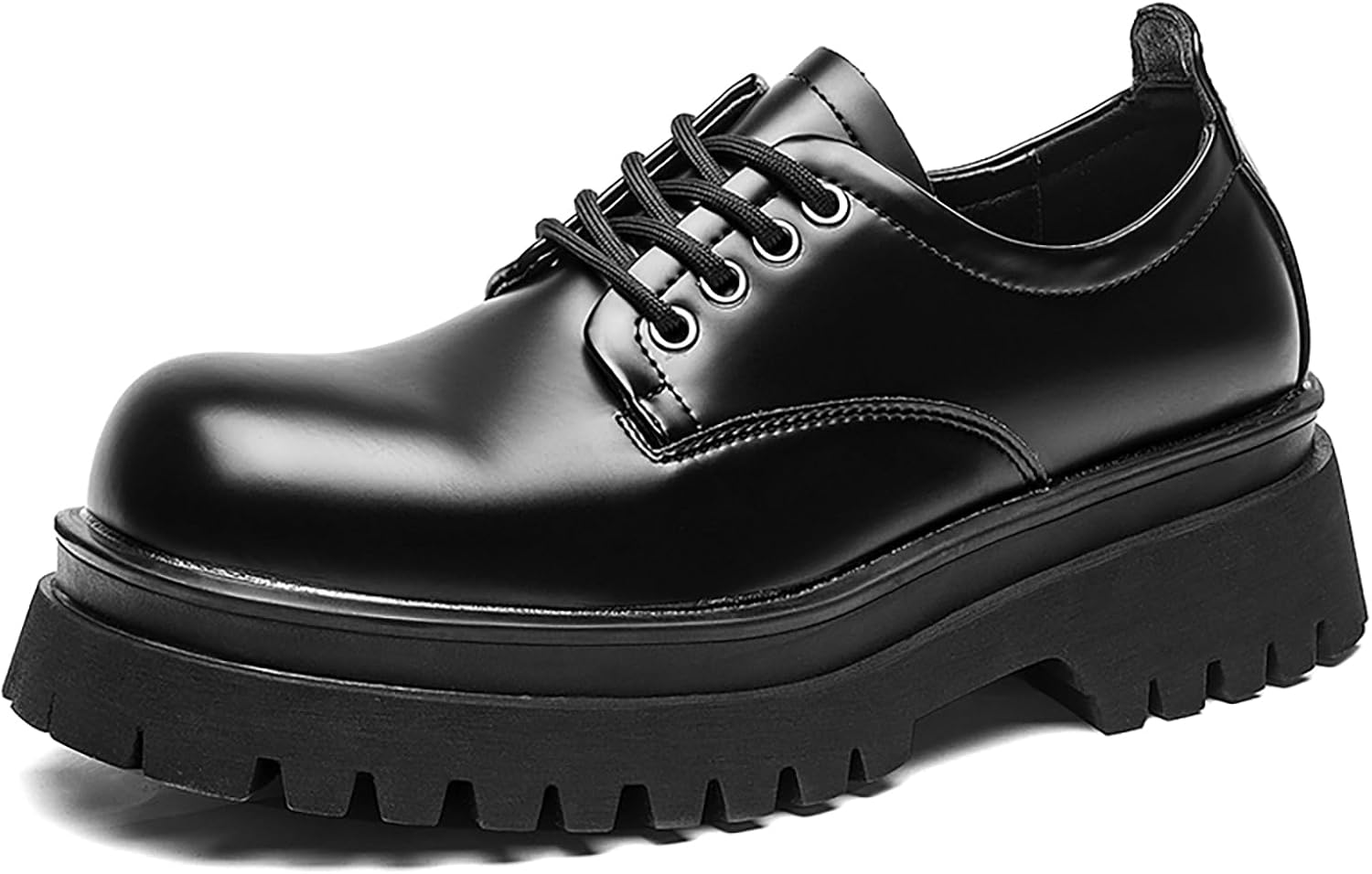

Мужские черные кожаные оксфорды с платформой и массивной подошвой, классический круглый носок, шнуровка, прочная подошва, комфортные деловые формальные дерби Ryvz Tynx