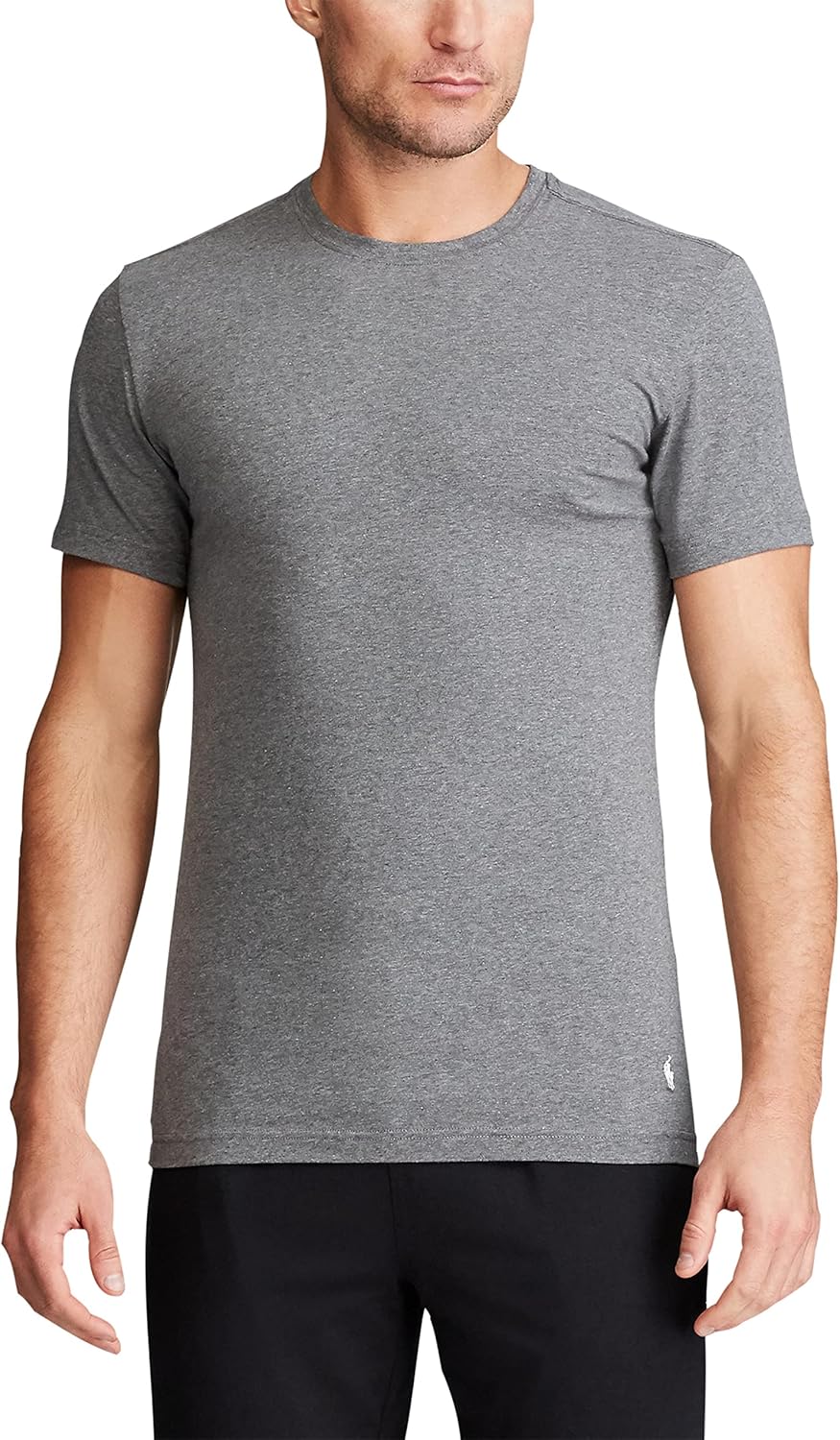 Футболка POLO RALPH LAUREN Men's Slim Fit Stretch Crew Undershirts (3-Pack), Polo Black/White, Charcoal Heather/White, Andover Heather/White - 3 Pack — фото 3