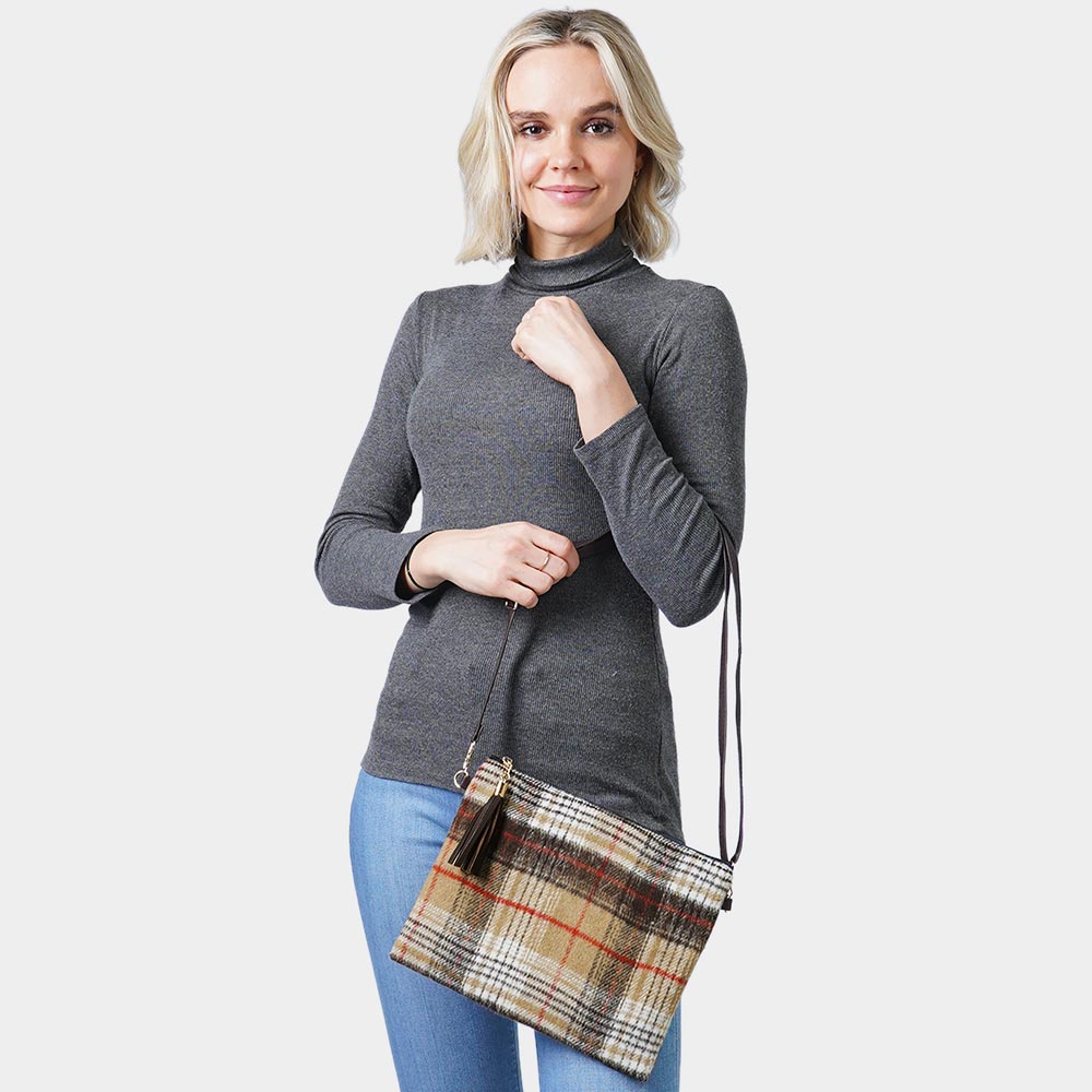 

Клетчатая сумка кроссбоди или клатч FASHNZFAB, коричневый