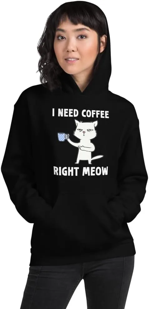Толстовка Funny Cat Coffee Lovers I Need Coffee Right Meow Unisex Generic, черный