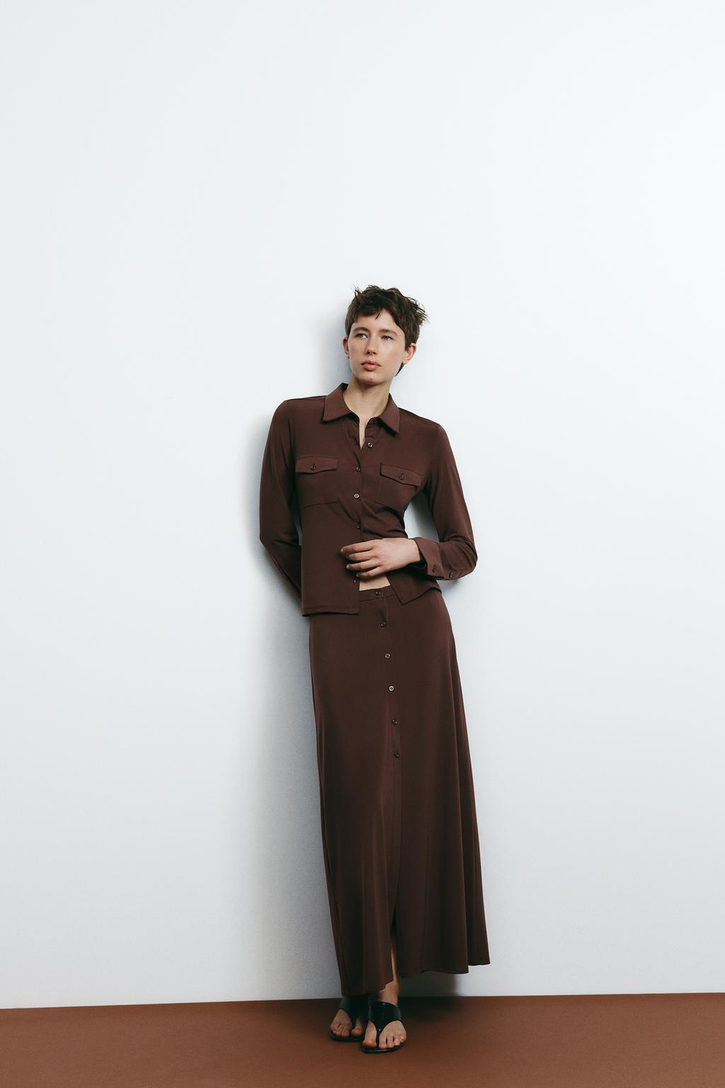 

Юбка миди на пуговицах ZARA, коричневый