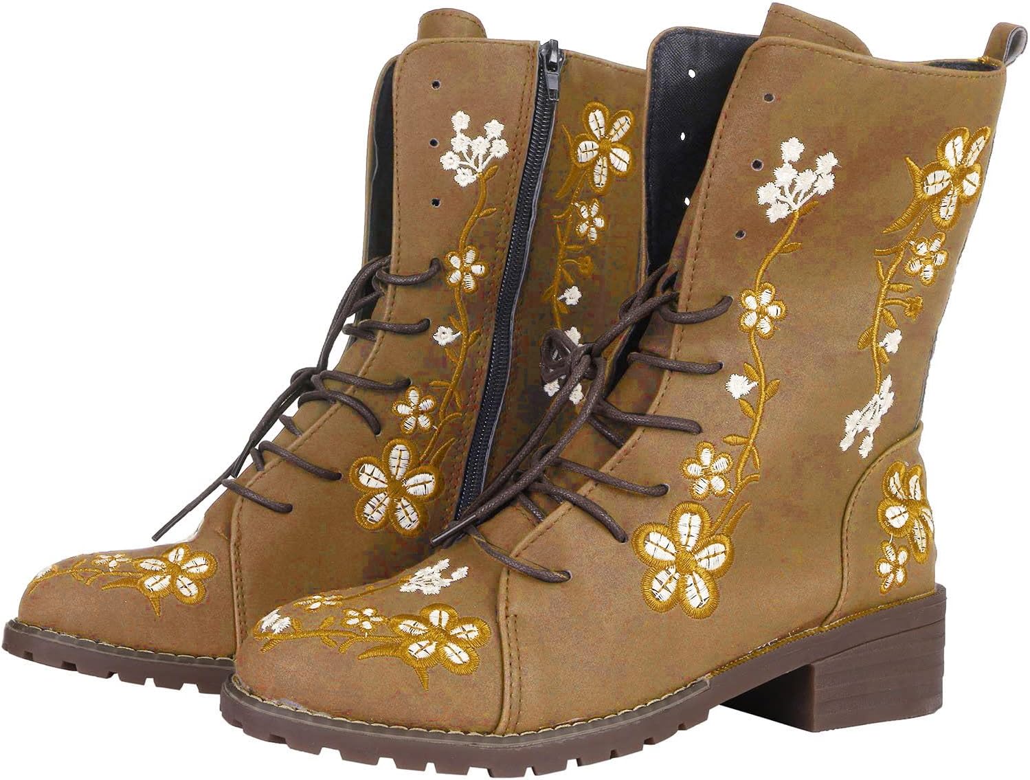 

Женские боевые ботинки Hbeylia с этническим винтажным цветочным узором, хаки