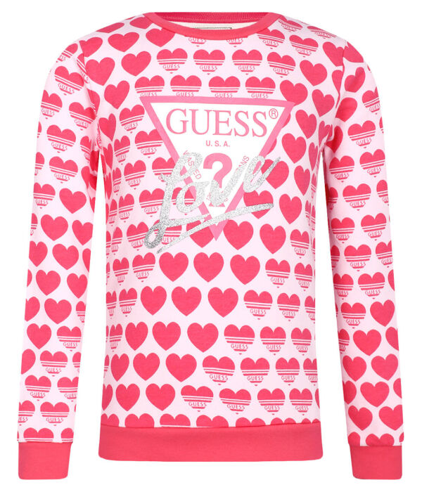 

Свитшот детский Guess с принтом из сердец, розовый